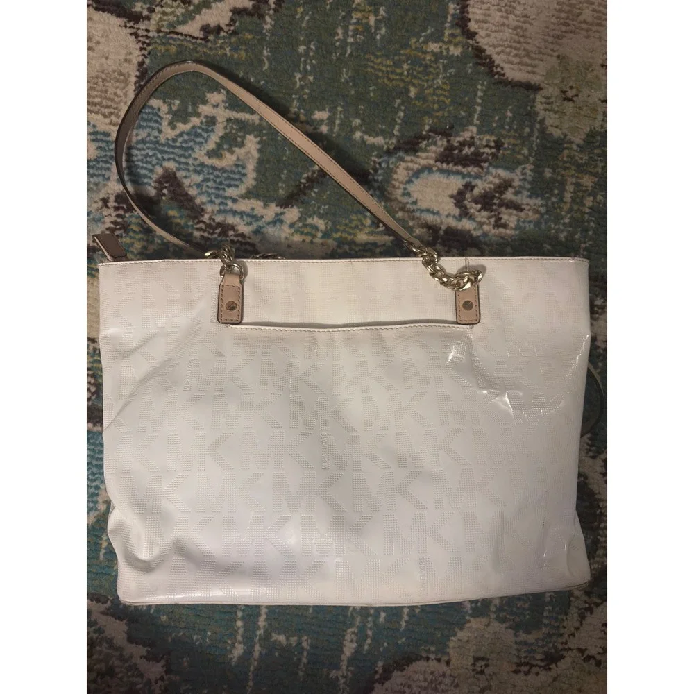 Michael Kors Jet Set Travel White MK Logo‎ Tote Bag Chain Strap Shoulder Bag